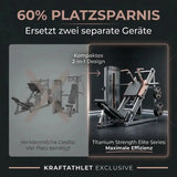 Titanium Strength Elite Series Dual Bizeps- und Trizepsmaschine – Grafik zum Platzbedarf: zwei Einzelgeräte im Vergleich zum 2-in-1-Design