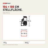 Maßbild Titanium Strength Elite Series Dual Bizeps- und Trizepsmaschine: Stellfläche 104 × 100 cm, Höhe 155 cm