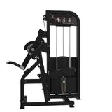 Titanium Strength Elite Series Dual Bizeps- und Trizepsmaschine – Schrägansicht mit Armpolster, Hebelarm und Gewichtsturm