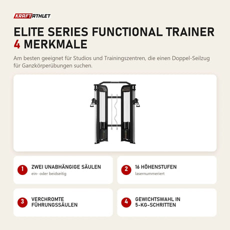 Titanium Strength Elite Series Functional Trainer mit 4 Merkmalen: Zwei unabhängige Säulen, 16 Höhenstufen, Verchromte Führungssäulen, Gewichtswahl in 5-kg-Schritten