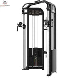 Titanium Strength Elite Series Functional Trainer, Schrägansicht mit Gewichtsstapeln und Griffen
