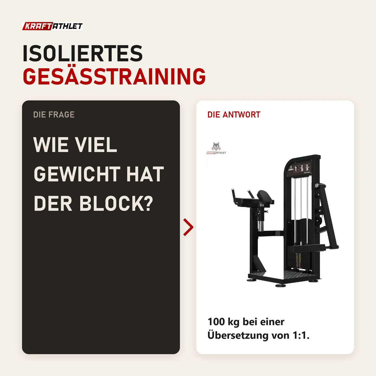 Frage und Antwort zu Titanium Strength Elite Series Gluteusmaschine: Wie viel Gewicht hat der Block?