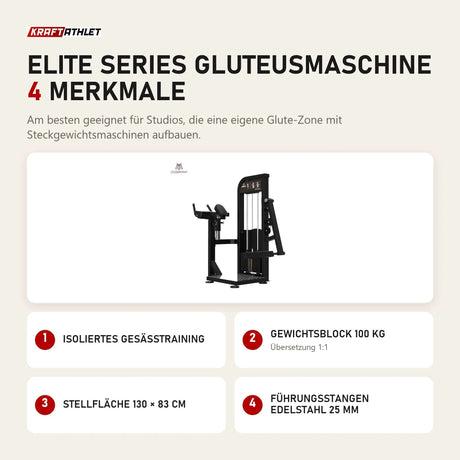 Titanium Strength Elite Series Gluteusmaschine mit 4 Merkmalen: Isoliertes Gesäßtraining, Gewichtsblock 100 kg, Stellfläche 130 × 83 cm, Führungsstangen Edelstahl 25 mm