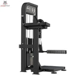 Titanium Strength Elite Series Gluteusmaschine – Schrägansicht von rechts mit Fußplattform und Gewichtsturm