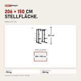 Maßbild Titanium Strength Elite Series Half Rack E10: Stellfläche 206 × 150 cm, Höhe 231 cm