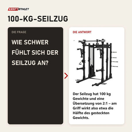 Frage und Antwort zu Titanium Strength Elite Series Half Rack E50: Wie schwer fühlt sich der Seilzug an?