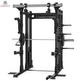Titanium Strength Elite Series Half Rack E50 in Schwarz, Frontansicht mit aufgelegter Langhantel