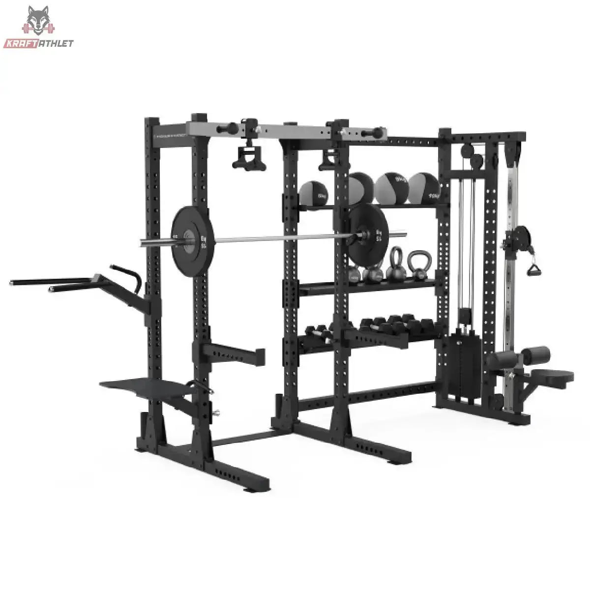 Titanium Strength Elite Series Half Rack E70 mit Langhantel und Gewichtsscheiben bestückt