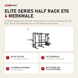 Titanium Strength Elite Series Half Rack E70 mit 4 Merkmalen: 100-kg-Seilzug, 1 m Lagerregal, 3 Klimmzug-Optionen, Dip-Station und Plyo-Plattform
