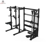 Titanium Strength Elite Series Half Rack E70, Schrägansicht von hinten mit Lagerregalen