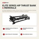 Titanium Strength Elite Series Hip Thrust Bank mit 4 Merkmalen: Erhöhte Fußplattform in 7 Positionen, Rückenpolster 30° in 2 Höhen, Band-Pegs mit 9 Positionen, Belastbar bis 300 kg