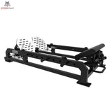 Titanium Strength Elite Series Hip Thrust Bank: Schrägansicht von hinten in Schwarz mit Hüftpolster und Fußplatten