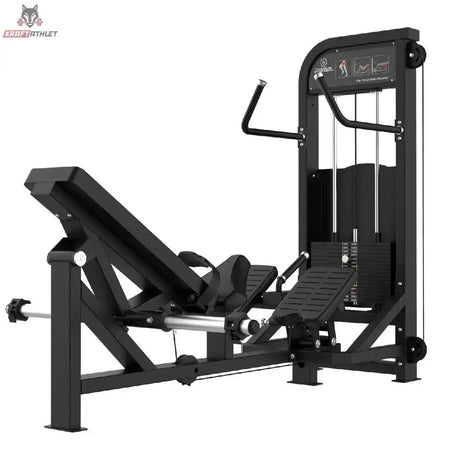 Titanium Strength Elite Series Hip Thrust mit Steckgewichten – Schrägansicht mit Rückenpolster, Beckenpolster und Scheibenhaltern