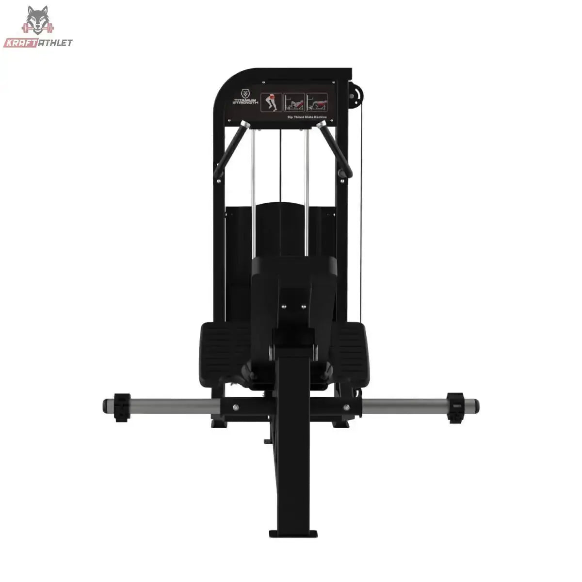 Titanium Strength Elite Series Hip Thrust mit Steckgewichten – Frontansicht mit Polster und seitlichen Scheibenhaltern