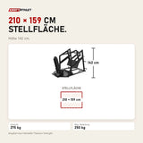 Maßbild Titanium Strength Elite Series Horizontale Beinpresse: Stellfläche 210 × 159 cm, Höhe 142 cm