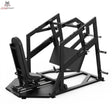 Titanium Strength Elite Series Horizontale Beinpresse – Schrägansicht mit Sitz, Fußplatte und Führungsrahmen