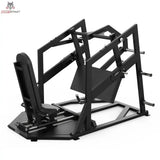 Titanium Strength Elite Series Horizontale Beinpresse – Schrägansicht mit Sitz, Fußplatte und Führungsrahmen