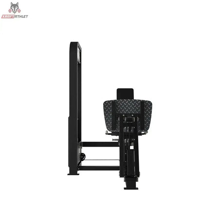 Titanium Strength Elite Series Horizontale Beinpresse, Frontansicht mit gepolsterter Rückenlehne und Gewichtsturm