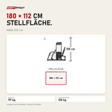 Maßbild Titanium Strength Elite Series Horizontale Beinpresse: Stellfläche 180 × 112 cm, Höhe 155 cm