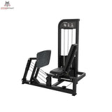 Titanium Strength Elite Series Horizontale Beinpresse, Schrägansicht mit Fußplatte und Sitz