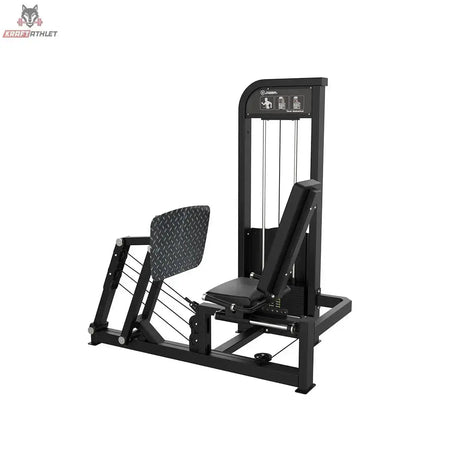 Titanium Strength Elite Series Horizontale Beinpresse, Schrägansicht mit Fußplatte und Sitz