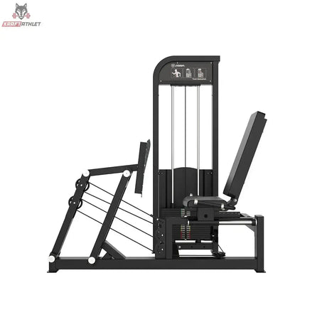 Titanium Strength Elite Series Horizontale Beinpresse, Seitenansicht mit Gewichtsturm, Fußplatte und Rückenlehne