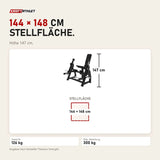 Maßbild Titanium Strength Elite Series IsoLateral Beinstrecker: Stellfläche 144 × 148 cm, Höhe 147 cm