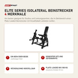 Titanium Strength Elite Series IsoLateral Beinstrecker mit 4 Merkmalen: Ein Bein oder beide, Geneigter Sitz und Seitengriffe, Rückenlehne verstellbar, Plate-Loaded bis 300 kg