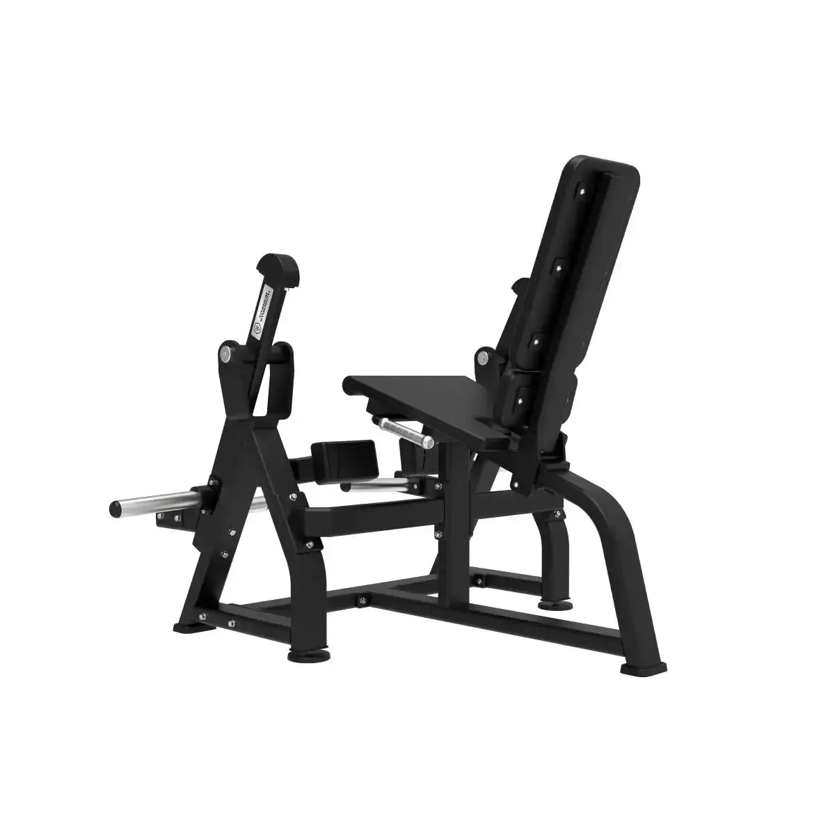 Titanium Strength Elite Series IsoLateral Beinstrecker – Seitenansicht von rechts auf Sitz und Hebel