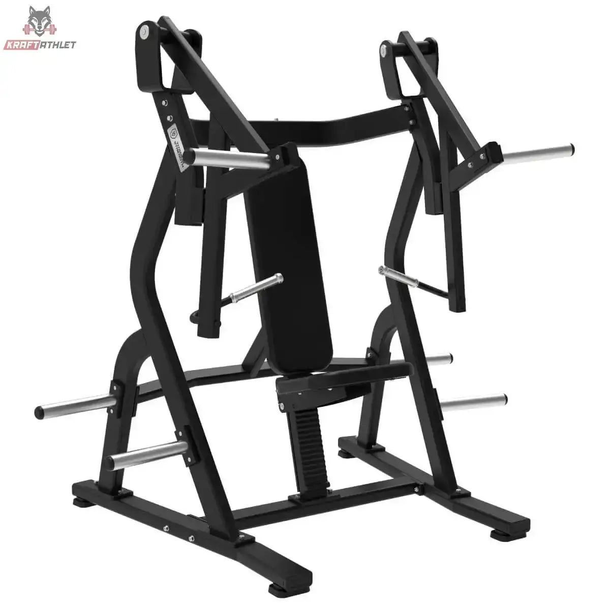 Titanium Strength Elite Series IsoLateral Bench Press – Frontansicht in Schwarz mit Hantelscheibenaufnahmen