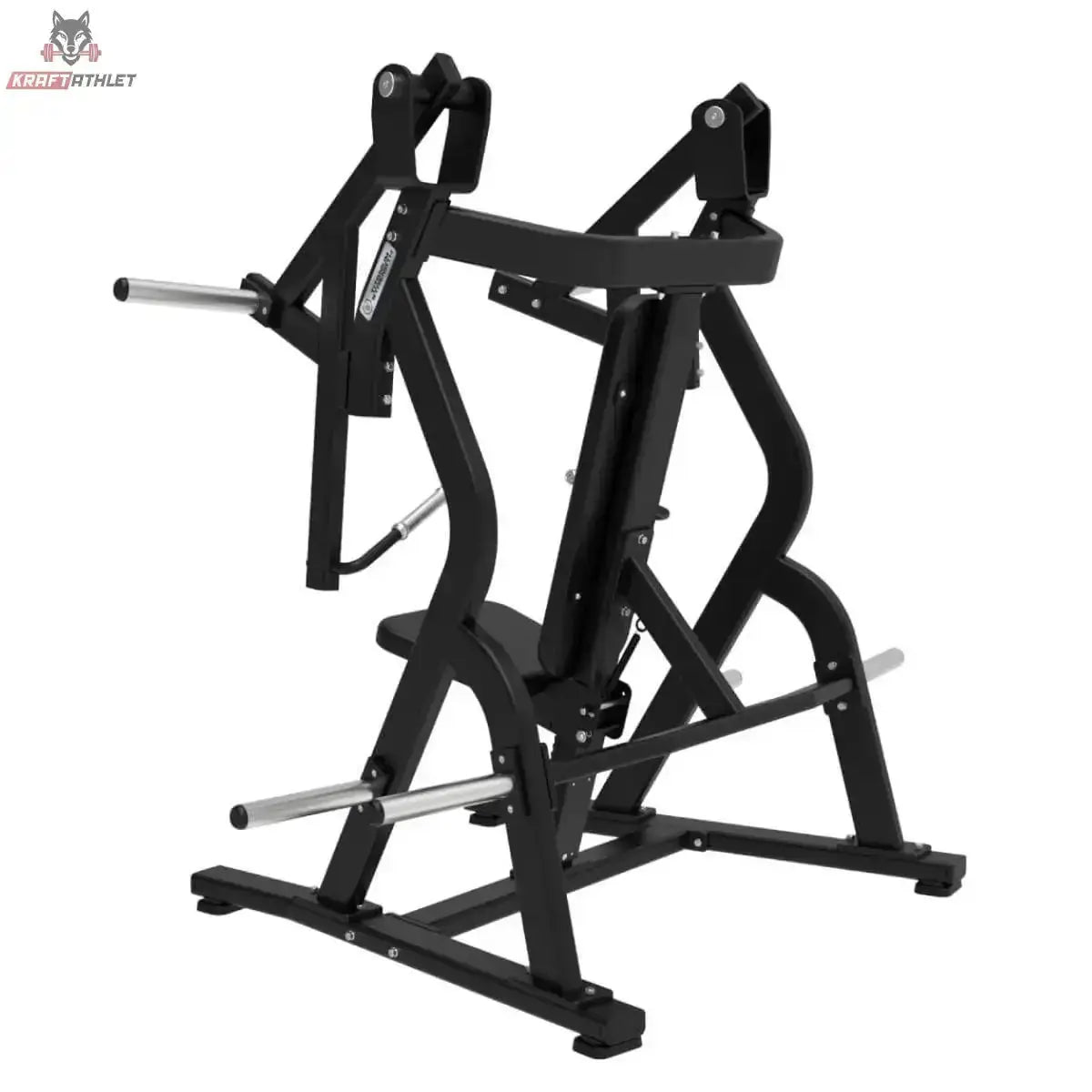 Titanium Strength Elite Series IsoLateral Bench Press – Rückansicht von rechts auf Rahmen und Hebelarme
