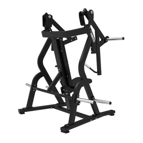 Titanium Strength Elite Series IsoLateral Bench Press – Rückansicht schräg mit Sitz und Scheibenaufnahmen