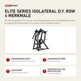 Titanium Strength Elite Series IsoLateral D.Y. Row mit 4 Merkmalen: Divergierende Bahn, Unabhängige Arme, Zusatzgriff, Geneigter Sitz und Brustpolster