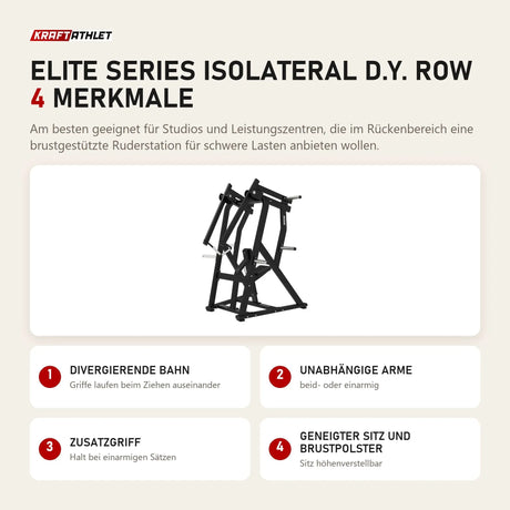 Titanium Strength Elite Series IsoLateral D.Y. Row mit 4 Merkmalen: Divergierende Bahn, Unabhängige Arme, Zusatzgriff, Geneigter Sitz und Brustpolster