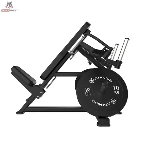 Titanium Strength Elite Series IsoLateral Incline Pec Fly – Seitenansicht von links mit Scheibe und Fußstütze