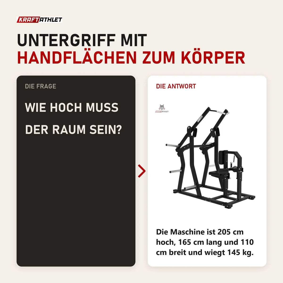 Frage und Antwort zu Titanium Strength Elite Series IsoLateral Latzug: Wie hoch muss der Raum sein?