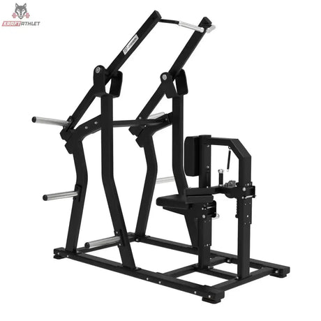 Titanium Strength Elite Series IsoLateral Latzug in Schrägansicht von vorn mit Sitz und Knieauflage