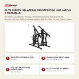 Titanium Strength Elite Series IsoLateral Brustpresse und Latzug mit 4 Merkmalen: Brustpresse und Latzug, Unabhängige Hebelarme, Sitz und Bruststütze verstellbar, Plate-Loaded bis 300 kg