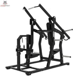 Titanium Strength Elite Series IsoLateral Brustpresse und Latzug in Schrägansicht von hinten mit Sitz und Knieauflage