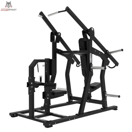 Titanium Strength Elite Series IsoLateral Brustpresse und Latzug in Schrägansicht von hinten mit Sitz und Knieauflage