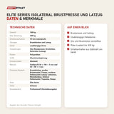 Technische Daten und Merkmale von Titanium Strength Elite Series IsoLateral Brustpresse und Latzug als Tabelle