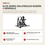 Titanium Strength Elite Series IsoLaterales Rudern mit 4 Merkmalen: Zwei Griffe für verschiedene Zugwinkel, Divergierende Hebelarme, Bruststütze und Fußstützen, Sitz höhenverstellbar
