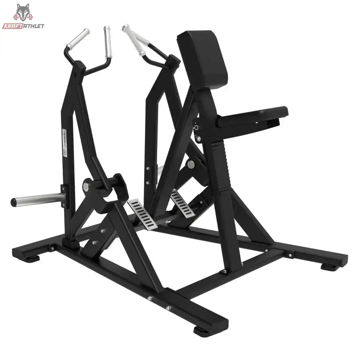 Titanium Strength Elite Series IsoLaterales Rudern – Rückansicht schräg mit Sitz und Hebeln