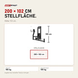 Maßbild Titanium Strength Elite Series Kickmaschine: Stellfläche 200 × 102 cm, Höhe 155 cm