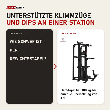 Frage und Antwort zu Titanium Strength Elite Series Klimmzug-Dipsmaschine: Wie schwer ist der Gewichtsstapel?