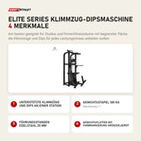 Titanium Strength Elite Series Klimmzug-Dipsmaschine mit 4 Merkmalen: Unterstützte Klimmzüge und Dips an einer Station, Gewichtsstapel 100 kg, Führungsstangen Edelstahl 25 mm, Gewichtsplatten mit Farbmarkierung Grün/Gelb/Rot
