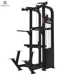 Titanium Strength Elite Series Klimmzug-Dipsmaschine – Schrägansicht von links mit Kniepolster und Trittstufen