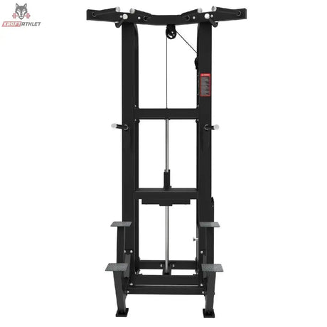Titanium Strength Elite Series Klimmzug-Dipsmaschine – Frontansicht mit Rahmen, Seilzug und Griffen