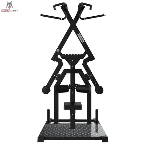 Titanium Strength Elite Series Kreisförmiger Lat-Zug in Frontansicht mit gekreuzten Hebelarmen