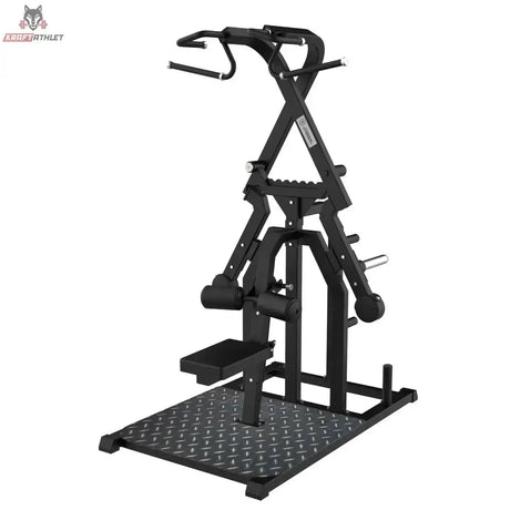 Titanium Strength Elite Series Kreisförmiger Lat-Zug in Schrägansicht mit Sitz, Knierolle und Griffen